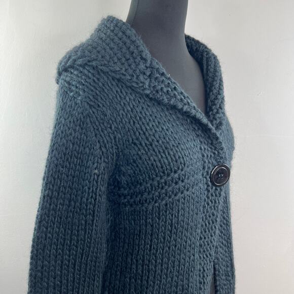 Berretti Navy Cardigan Sweater Chunky Knit Shawl Collar Drop Shoulder Sz Medium - Picture 5 of 9
